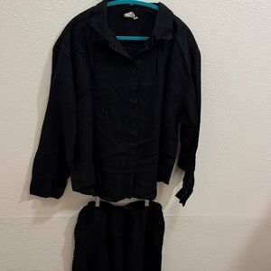 Deiji Studios Black linen Button-Up Shirt and Pants Set
